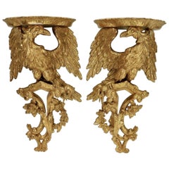 Pair of 18th Century George II Giltwood Eagle Wall Brackets