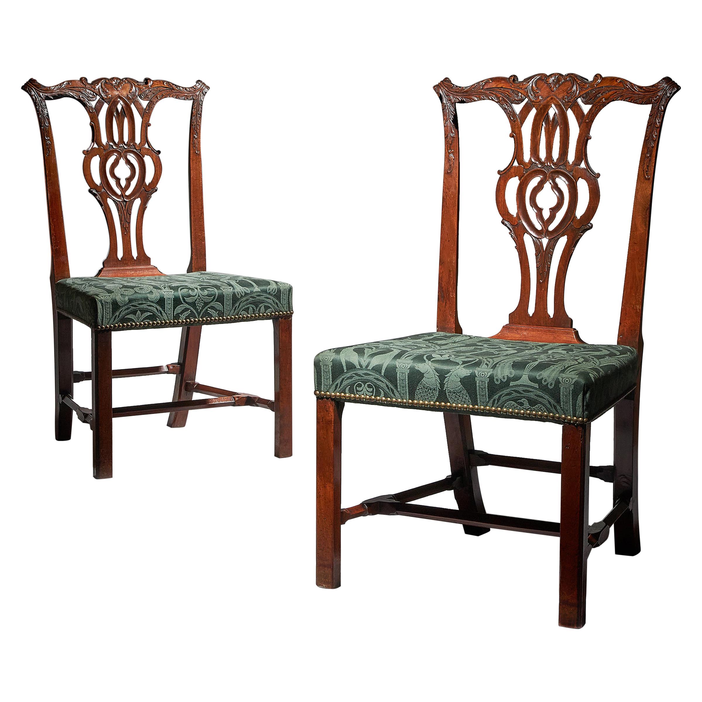 Pair of 18th Century George III Carved Mahogany Chippendale Chairs