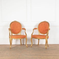 Pair of 18th Century George III Giltwood Open Armchairs