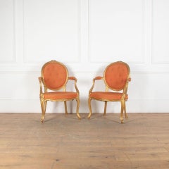 Pair of 18th Century George III Giltwood Open Armchairs