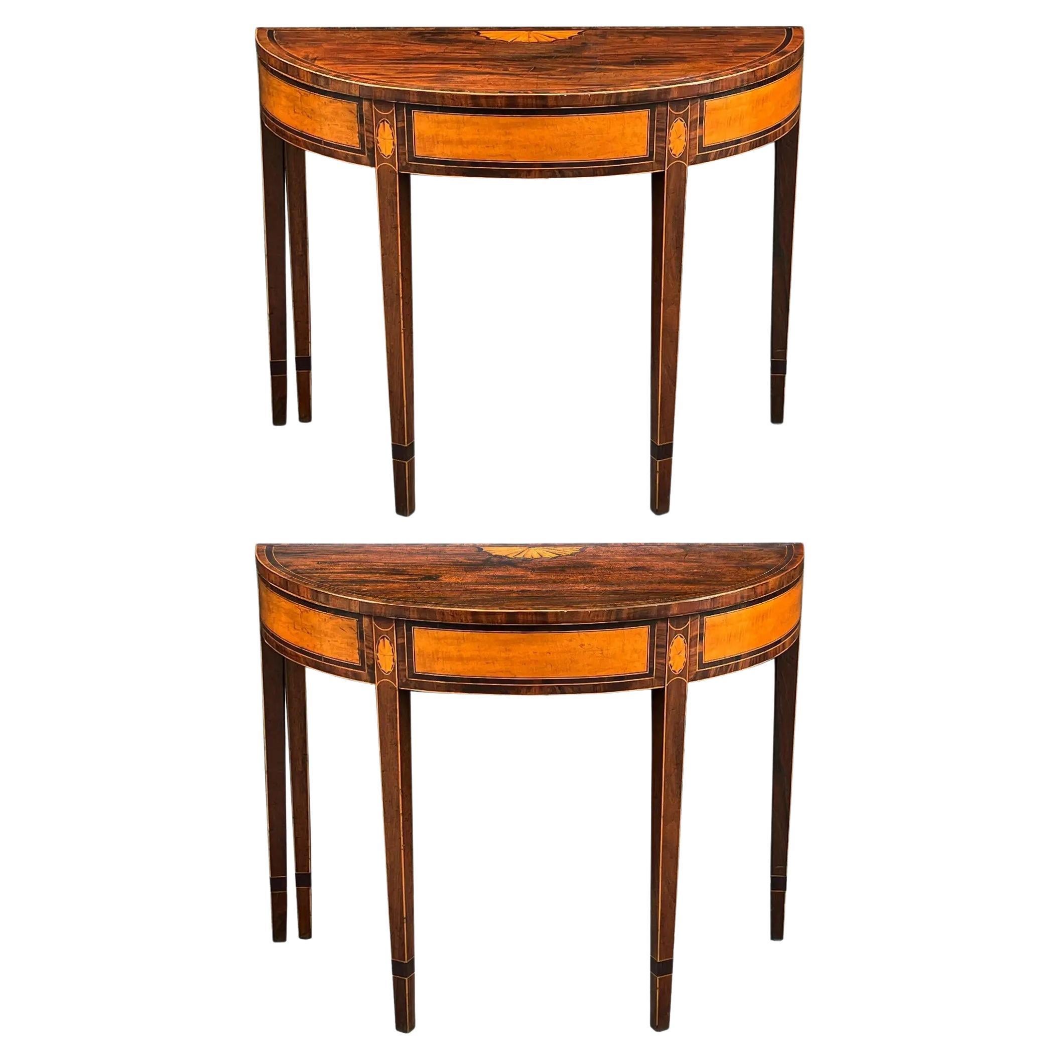 Pair of 18th Century George III Mahogany and Satinwood Inlaid Card Tables