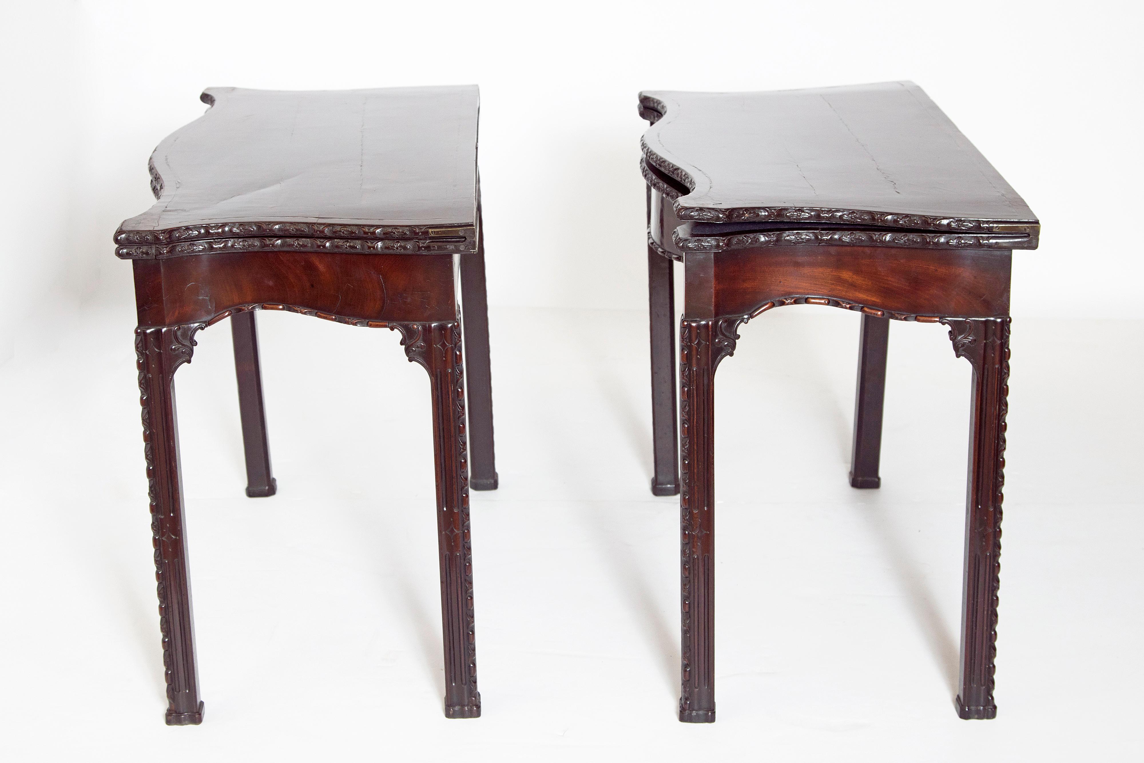 Hand-Carved Pair of 18th Century George III Mahogany Card Tables