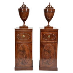 Pair of 18th Century George III Mahogany Dining Room Pedestals and Cutlery Urns