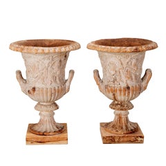 Pair of 18th Century George III Neoclassical Limed Oak Campagna-form Urns