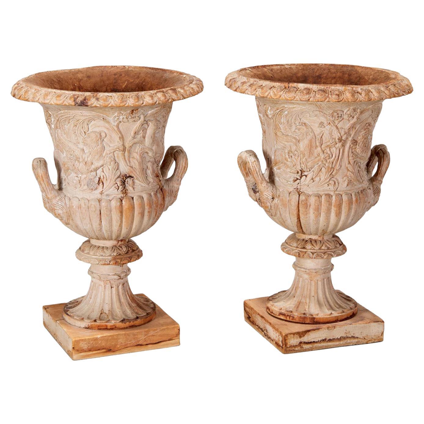 Pair of 18th Century George III Neoclassical Limed Oak Campagna-form Urns For Sale