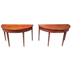 Pair of 18th Century George III Period Mahogany Antique Demilune Tables