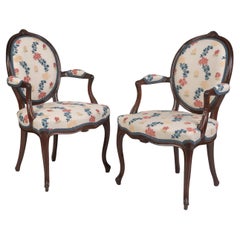 Pair of 18th Century George III Period Mahogany Armchairs with Floral Upholstery