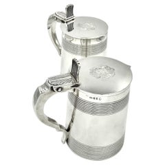 Antique Pair of 18th Century George III Period Sterling Silver Armorial Tankards, London