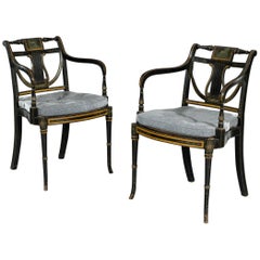 Pair of 18th Century George III Sheraton Period Painted Armchairs
