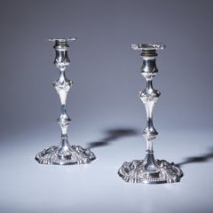 Pair of 18th Century George III Silver Candlesticks by David Bell, London, 1762