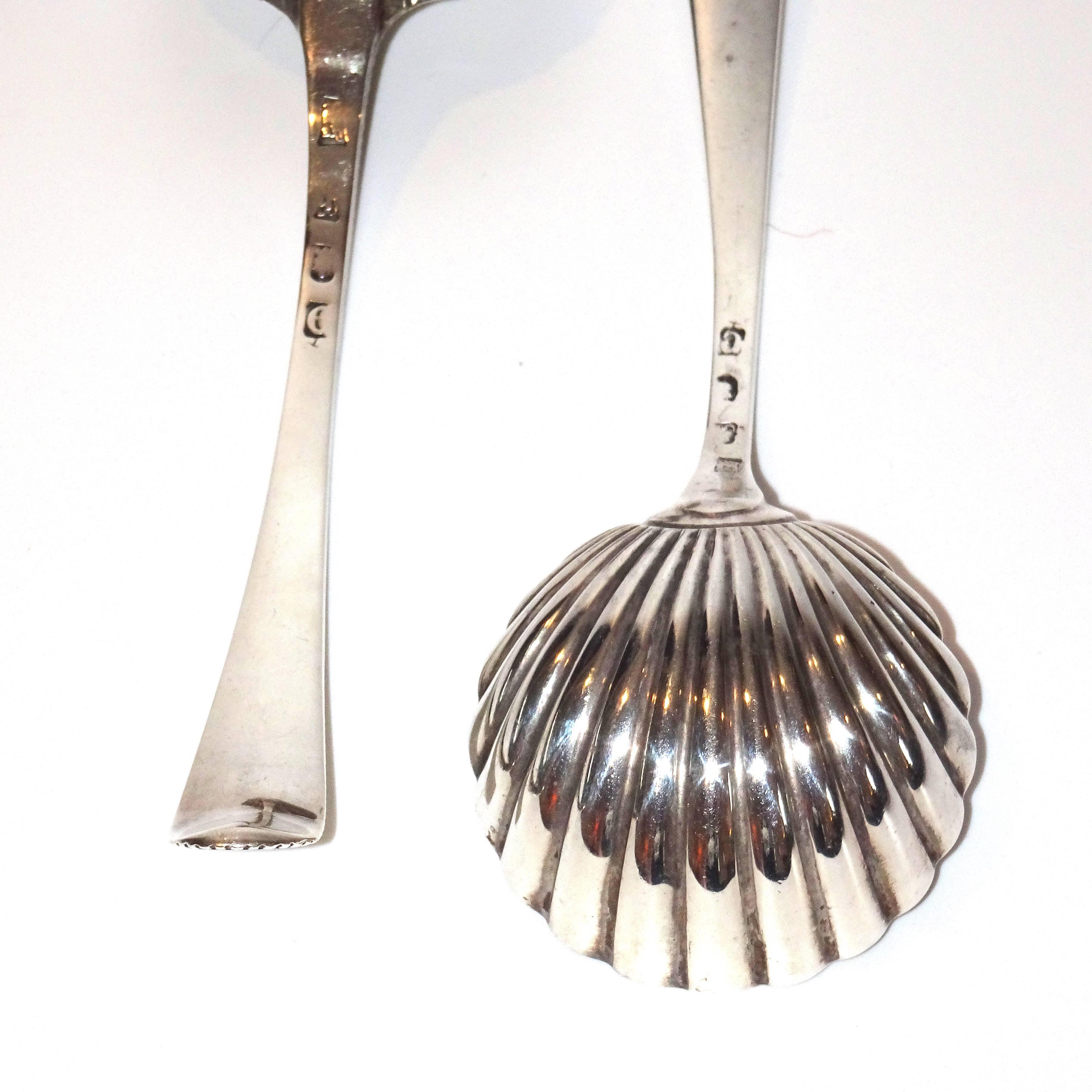18th Century and Earlier Pair of 18th Century George Smith III Sterling Silver Shell Ladles For Sale
