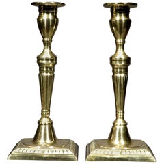 Antique Pair of 18th Century Georgian Brass Candlesticks, England Circa 1775