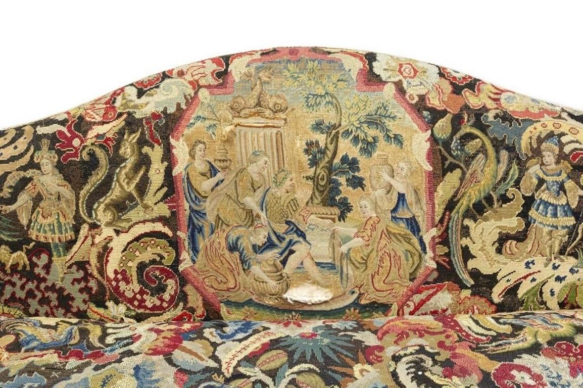 18th Century and Earlier Pair of 18th Century Georgian Chippendale Sofas with Early Needlework