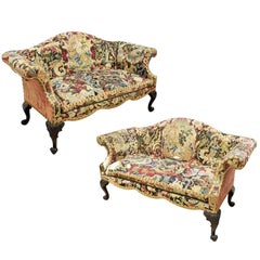 Antique Pair of 18th Century Georgian Chippendale Sofas with Early Needlework