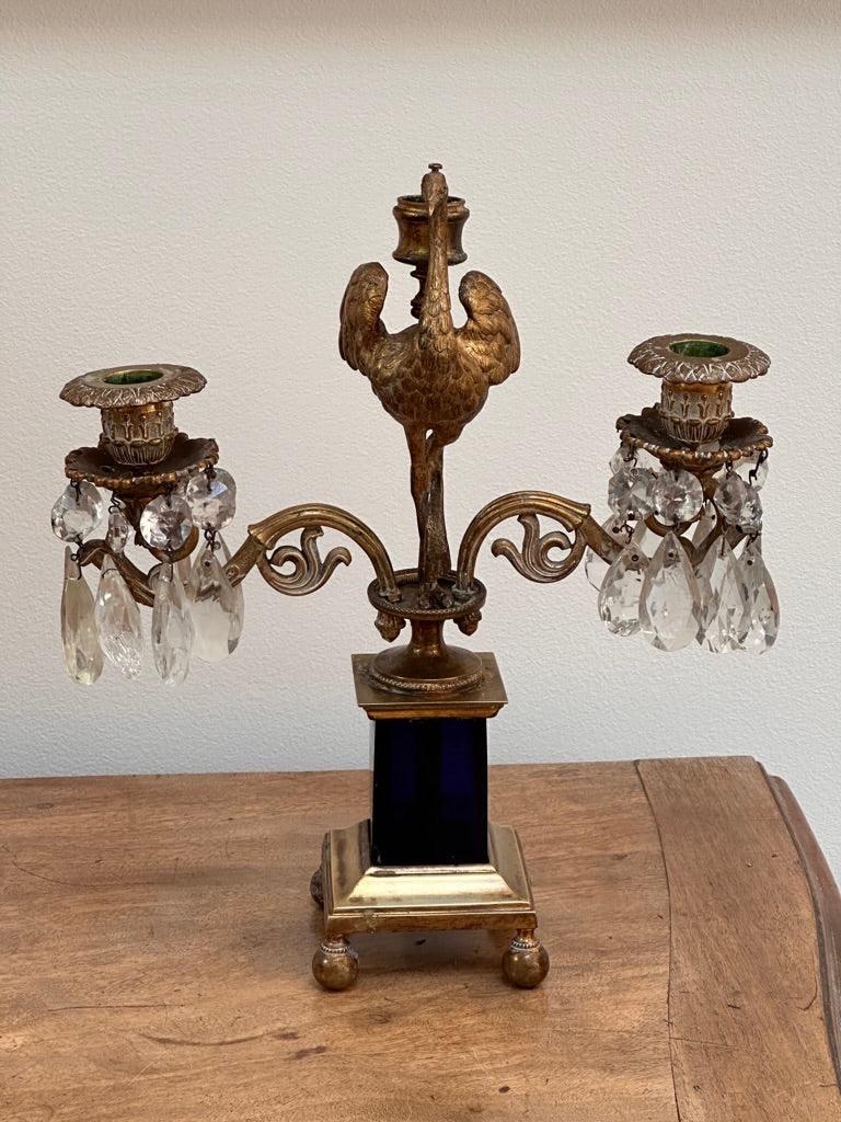English Pair of 18th Century Georgian Gilt Bronze Ostrich Candelabra, Parker and Perry For Sale