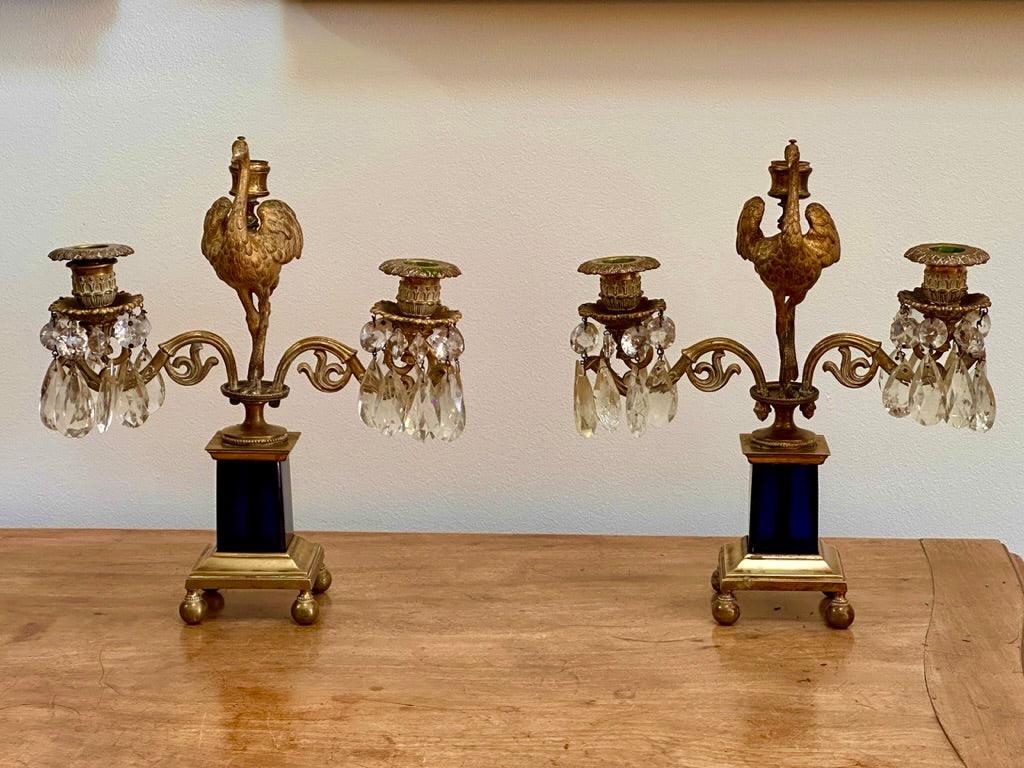Pair of 18th Century Georgian Gilt Bronze Ostrich Candelabra, Parker and Perry In Good Condition For Sale In Charlottesville, VA
