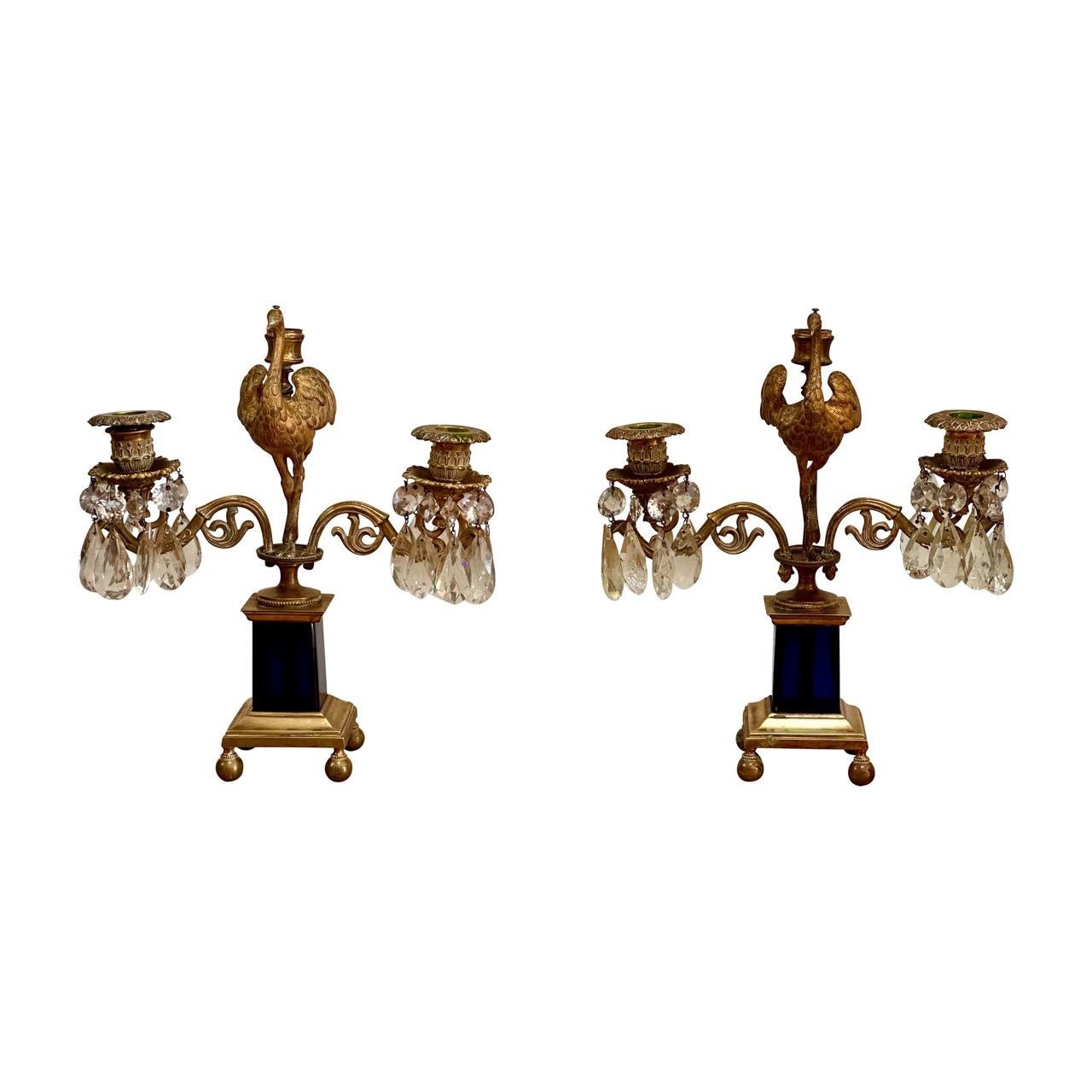 Pair of 18th Century Georgian Gilt Bronze Ostrich Candelabra, Parker and Perry For Sale 1