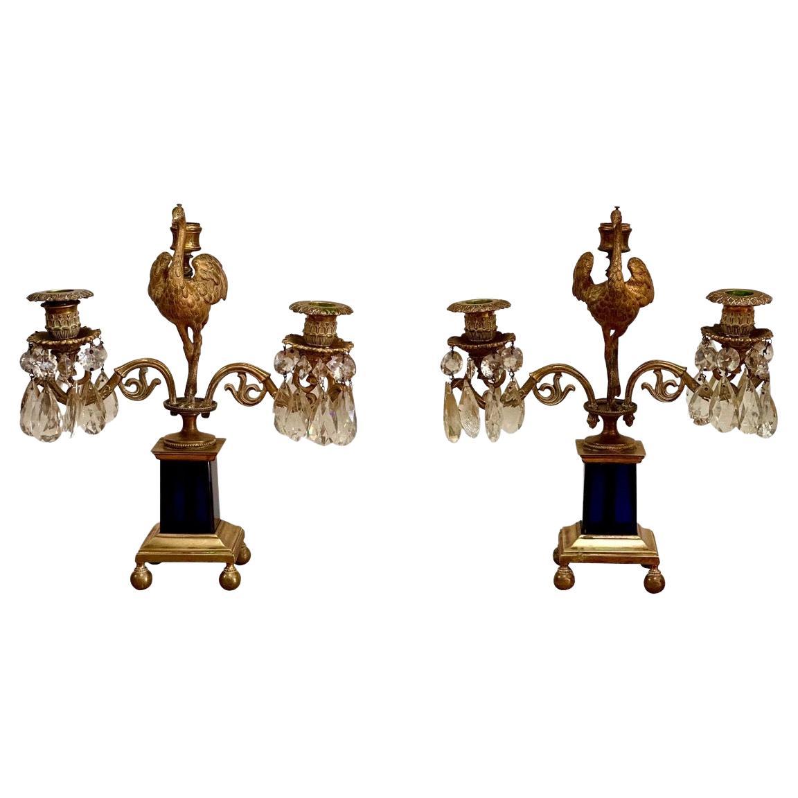 Pair of 18th Century Georgian Gilt Bronze Ostrich Candelabra, Parker and Perry For Sale