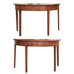 Pair of 18th Century Georgian Mahogany Demilunes with Ebony String Inlay