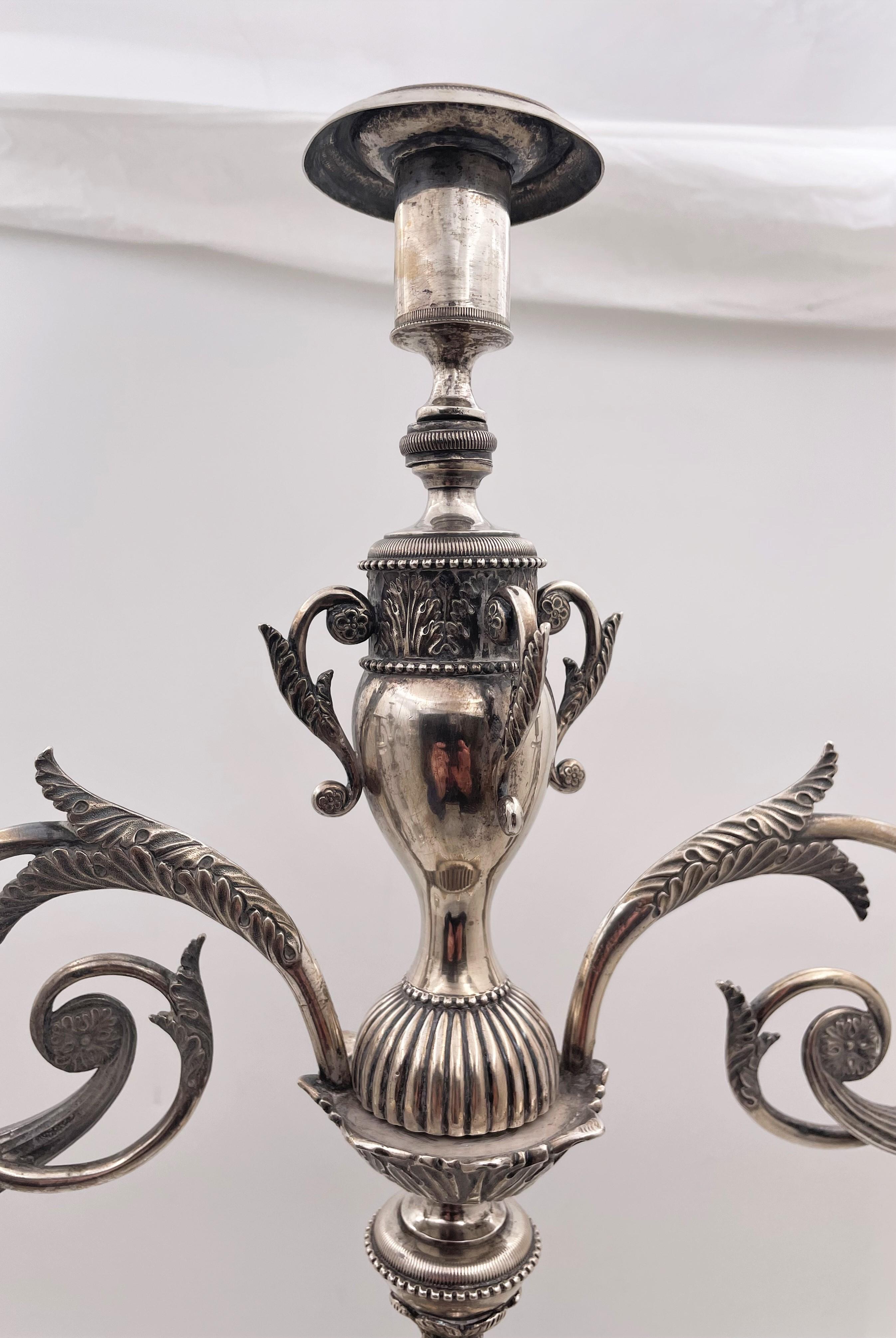 Pair of 18th Century German Silver 3-Light Monumental Candelabra In Good Condition In New York, NY