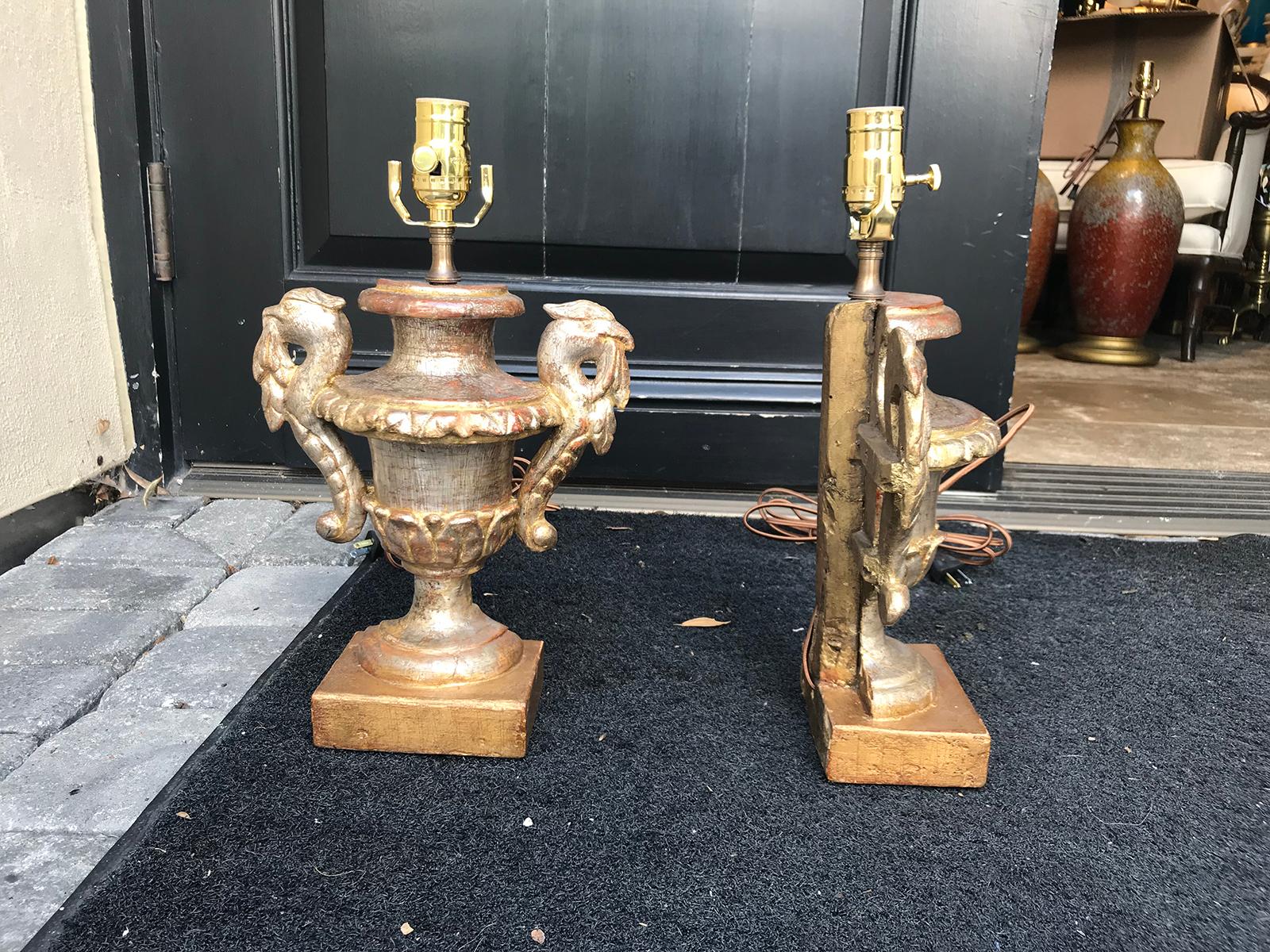 Pair of 18th Century Gilded Italian Neoclassical Urns as Lamps 8