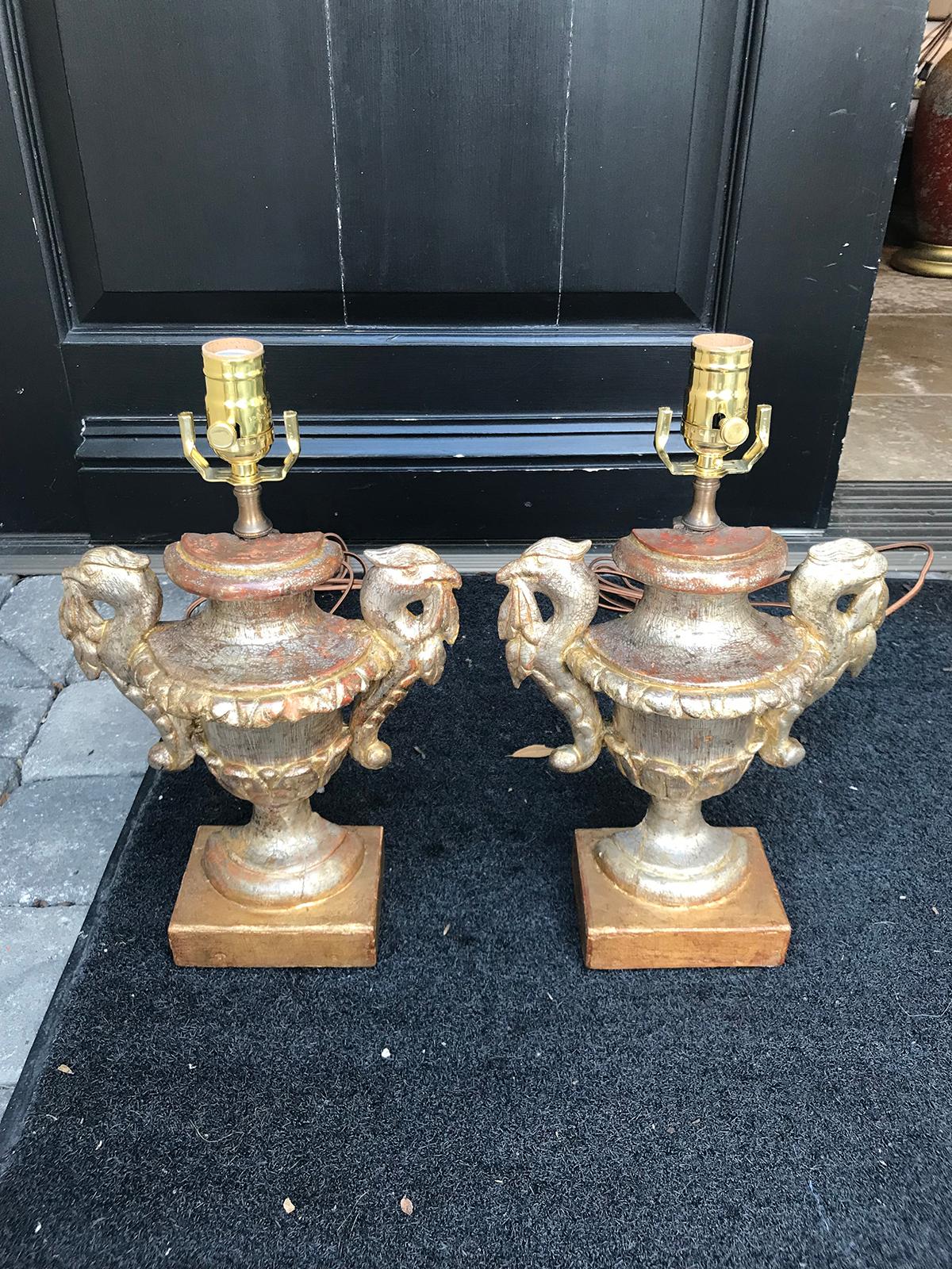Pair of 18th Century Gilded Italian Neoclassical Urns as Lamps 1