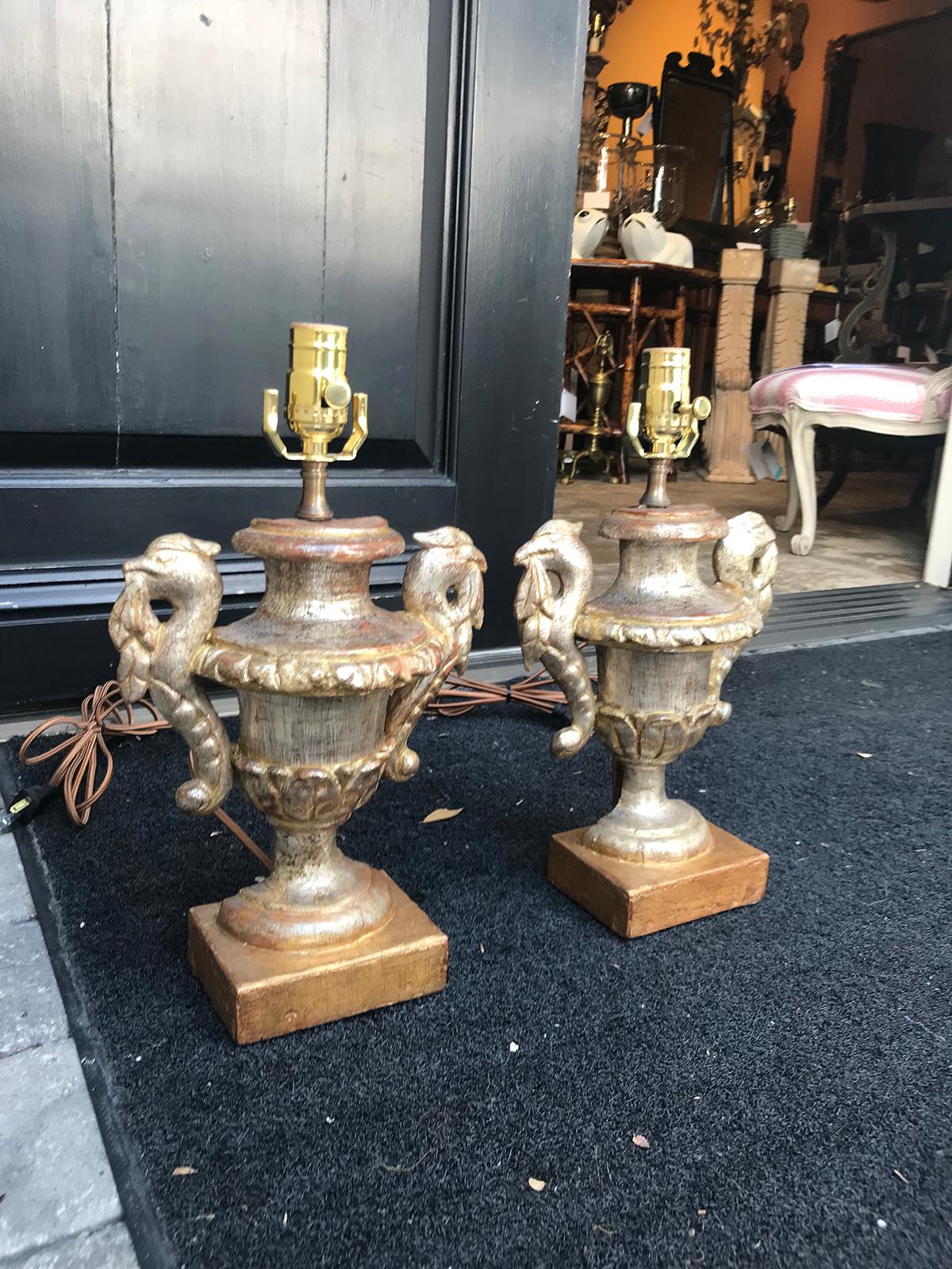 Pair of 18th Century Gilded Italian Neoclassical Urns as Lamps 2