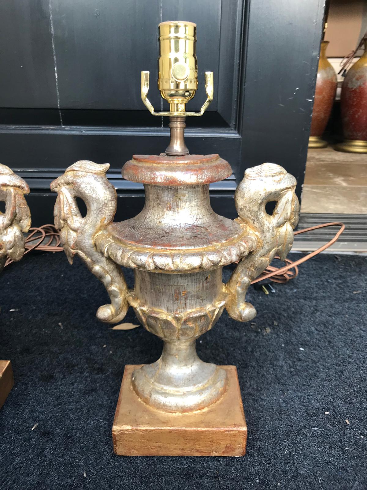 Pair of 18th Century Gilded Italian Neoclassical Urns as Lamps 3