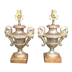 Pair of 18th Century Gilded Italian Neoclassical Urns as Lamps