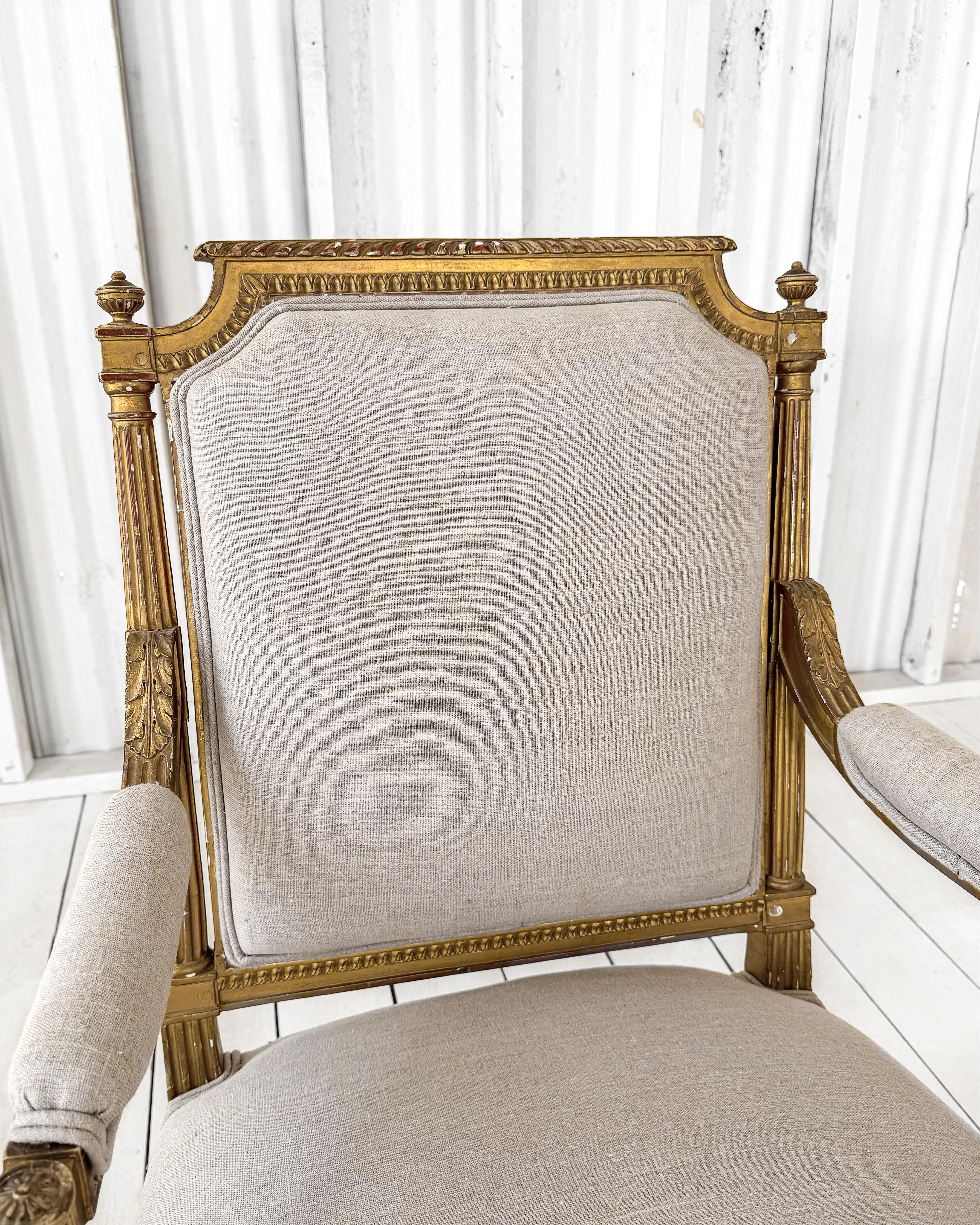 Pair of 18th Century Gilded Louis XVI Period Armchairs In Good Condition In Mckinney, TX