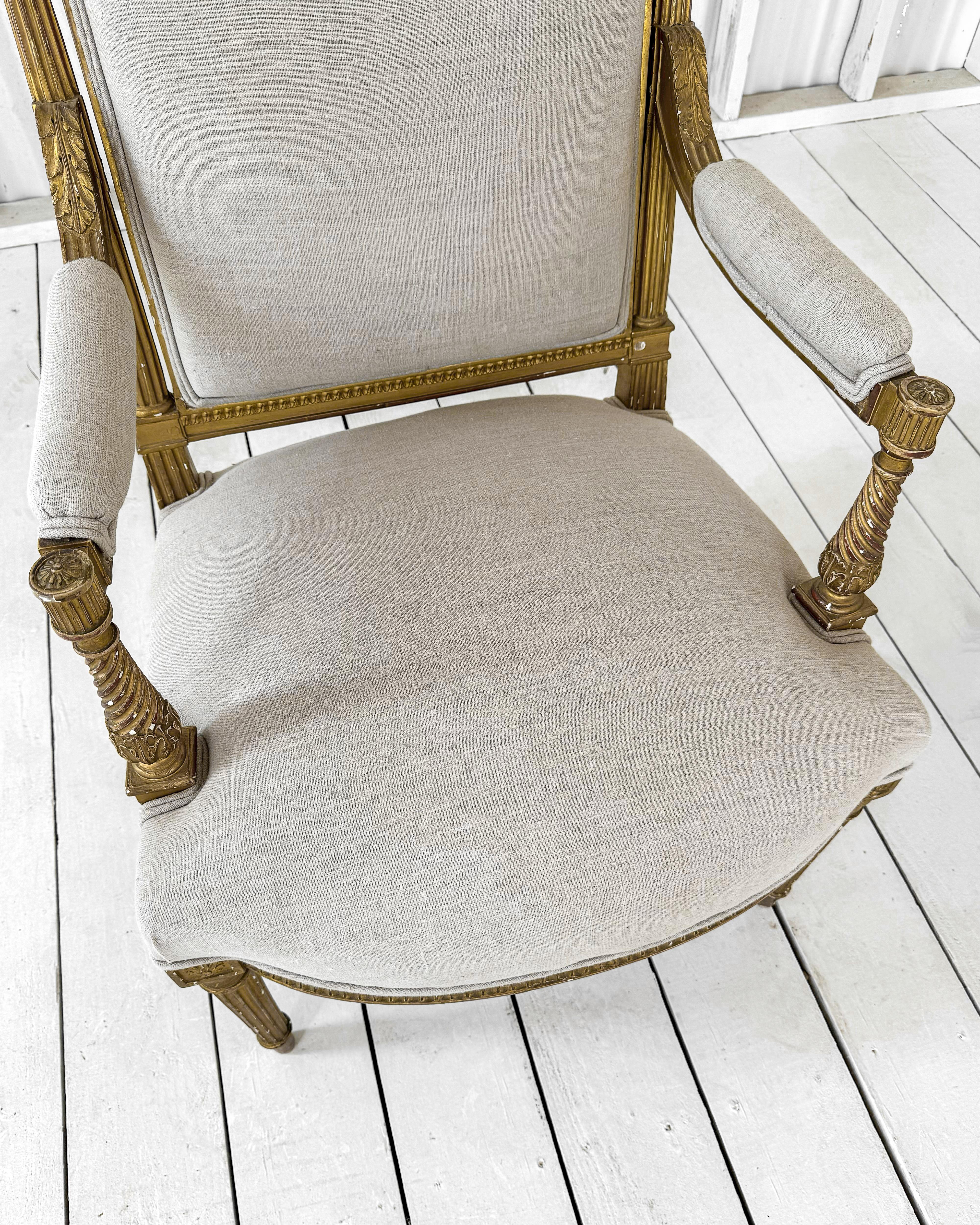 18th Century and Earlier Pair of 18th Century Gilded Louis XVI Period Armchairs