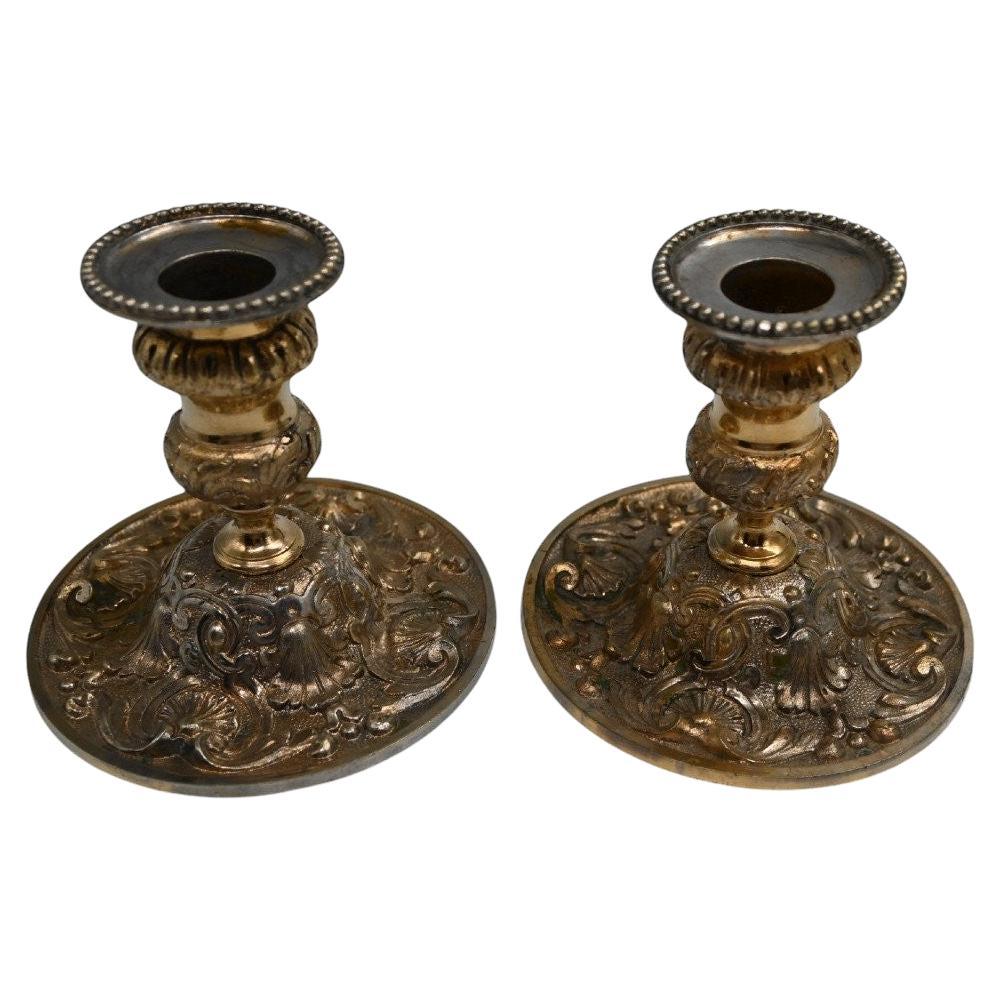 Paar vergoldete Bronze-Kerzenständer aus dem 18.