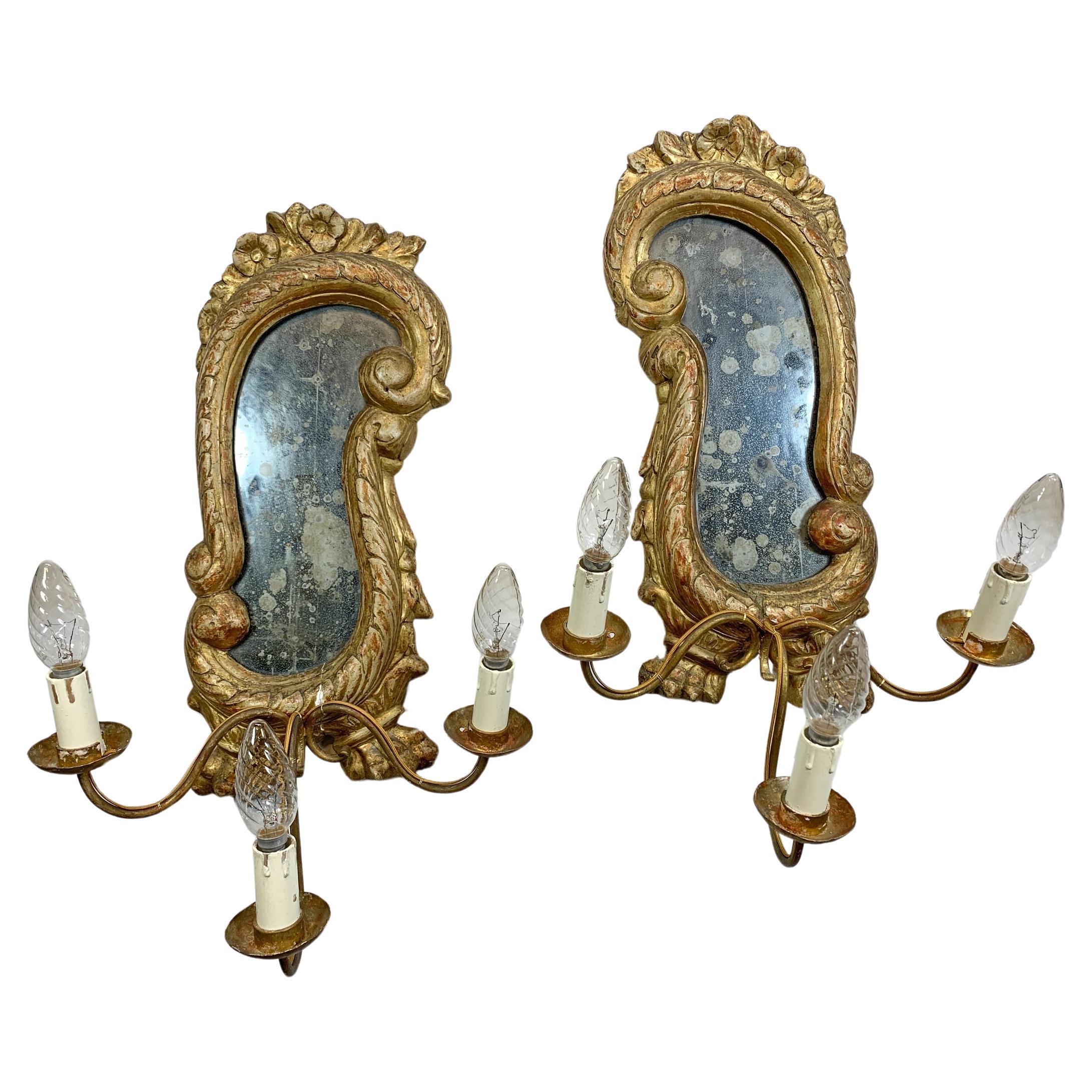 Pair of 18th Century Gilt Wood and Gesso Girandoles For Sale