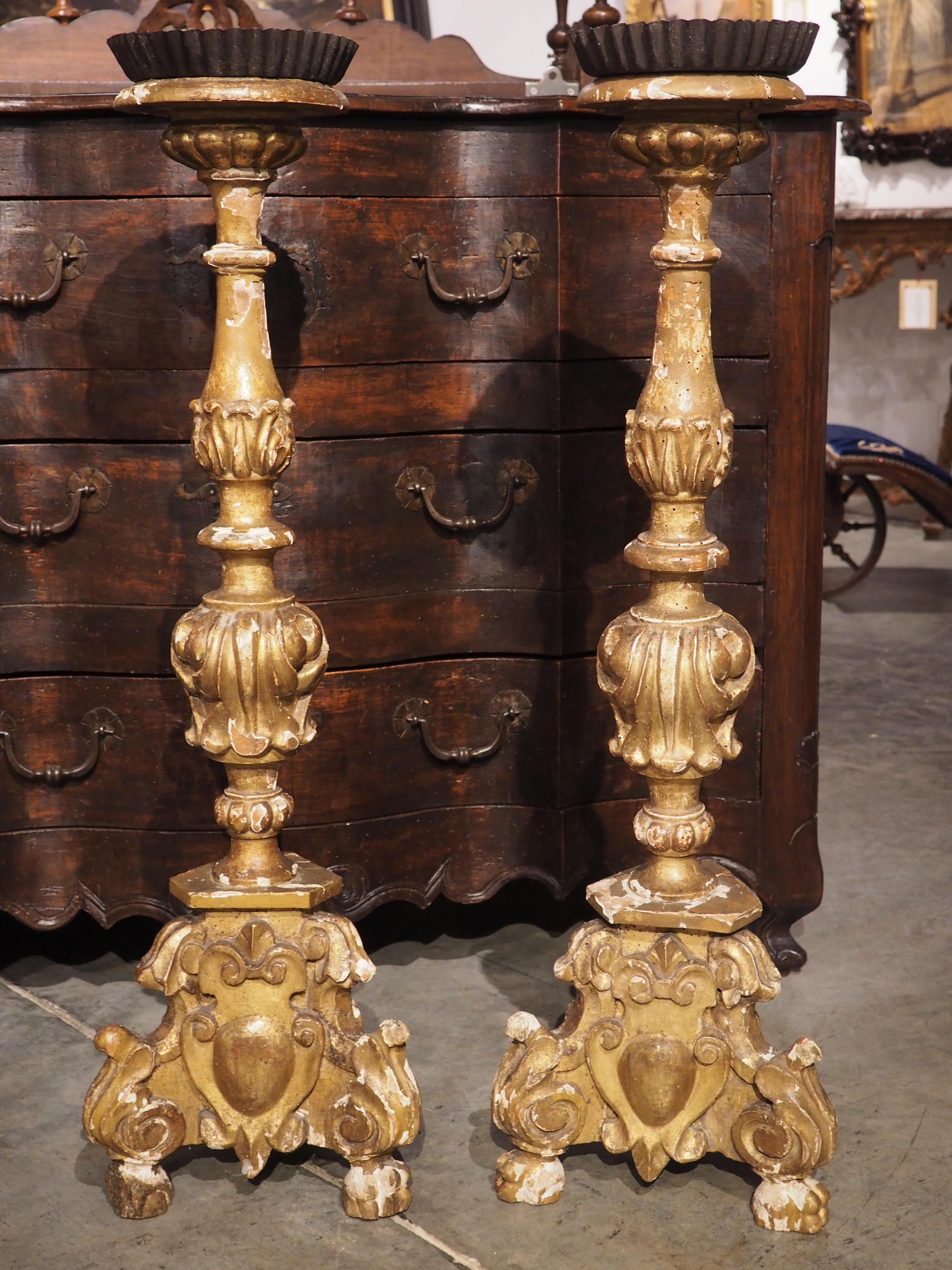 Pair of 18th Century Giltwood Altar Candlesticks from France 4