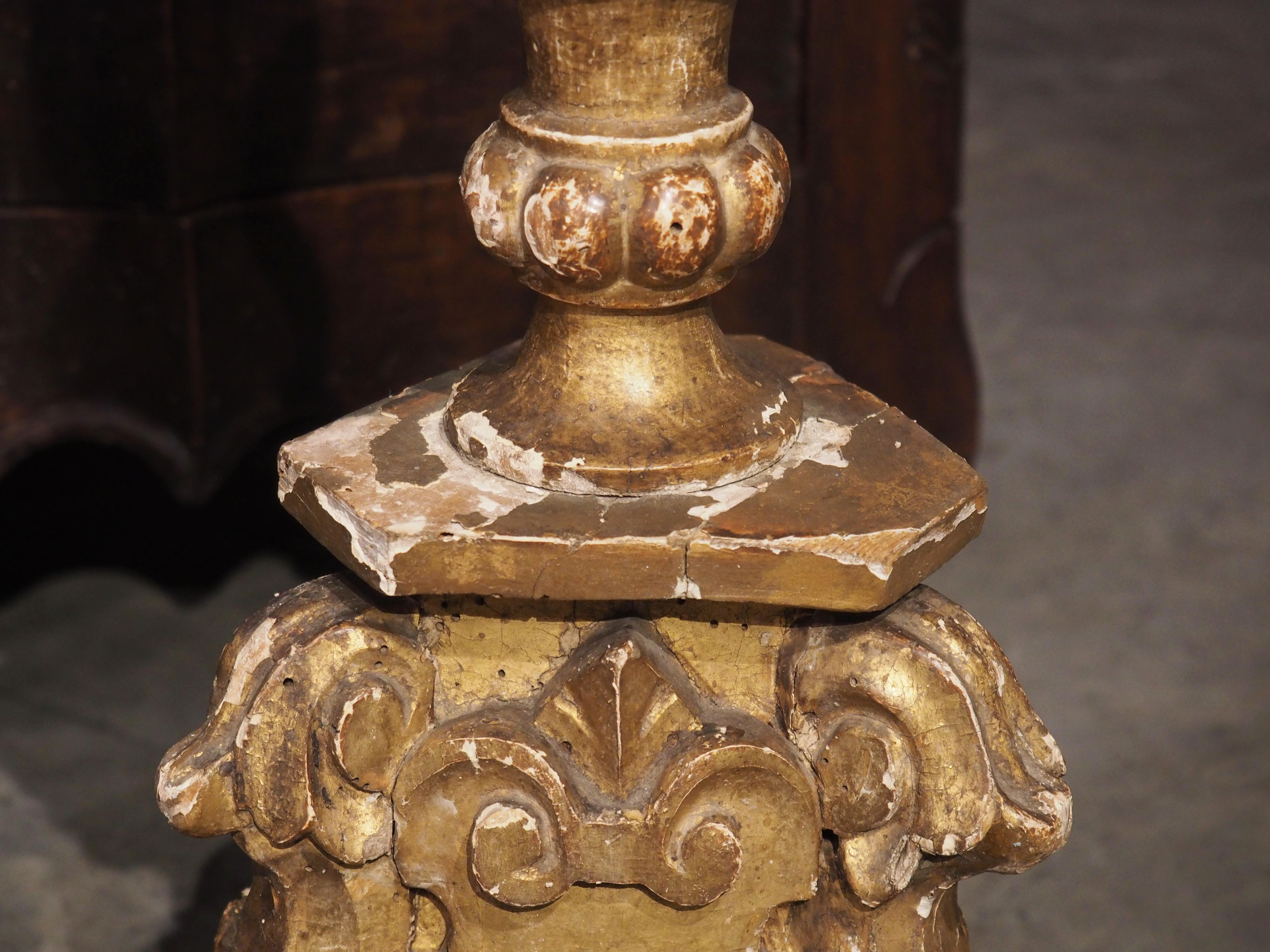 Pair of 18th Century Giltwood Altar Candlesticks from France 6