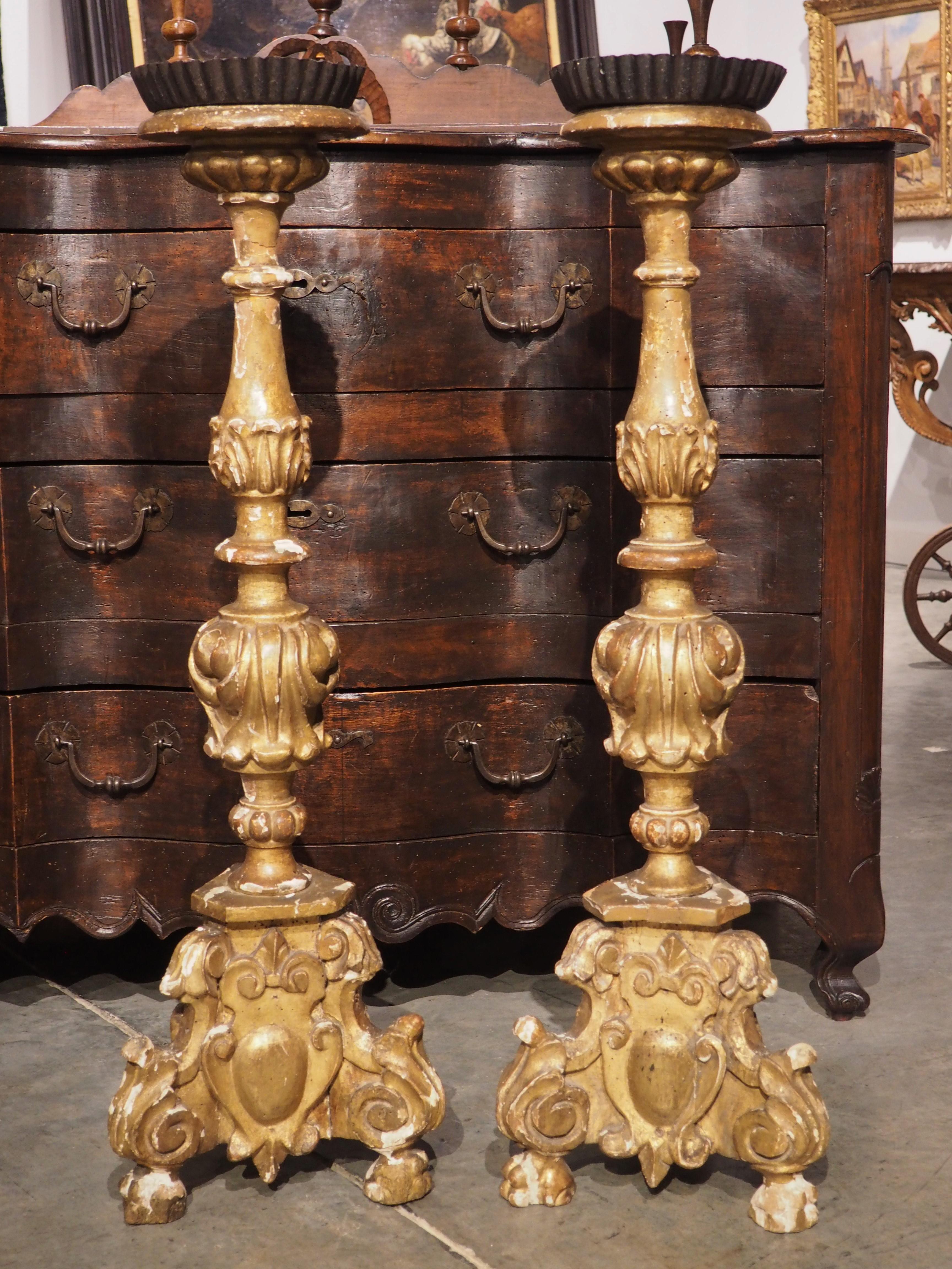 Pair of 18th Century Giltwood Altar Candlesticks from France 9