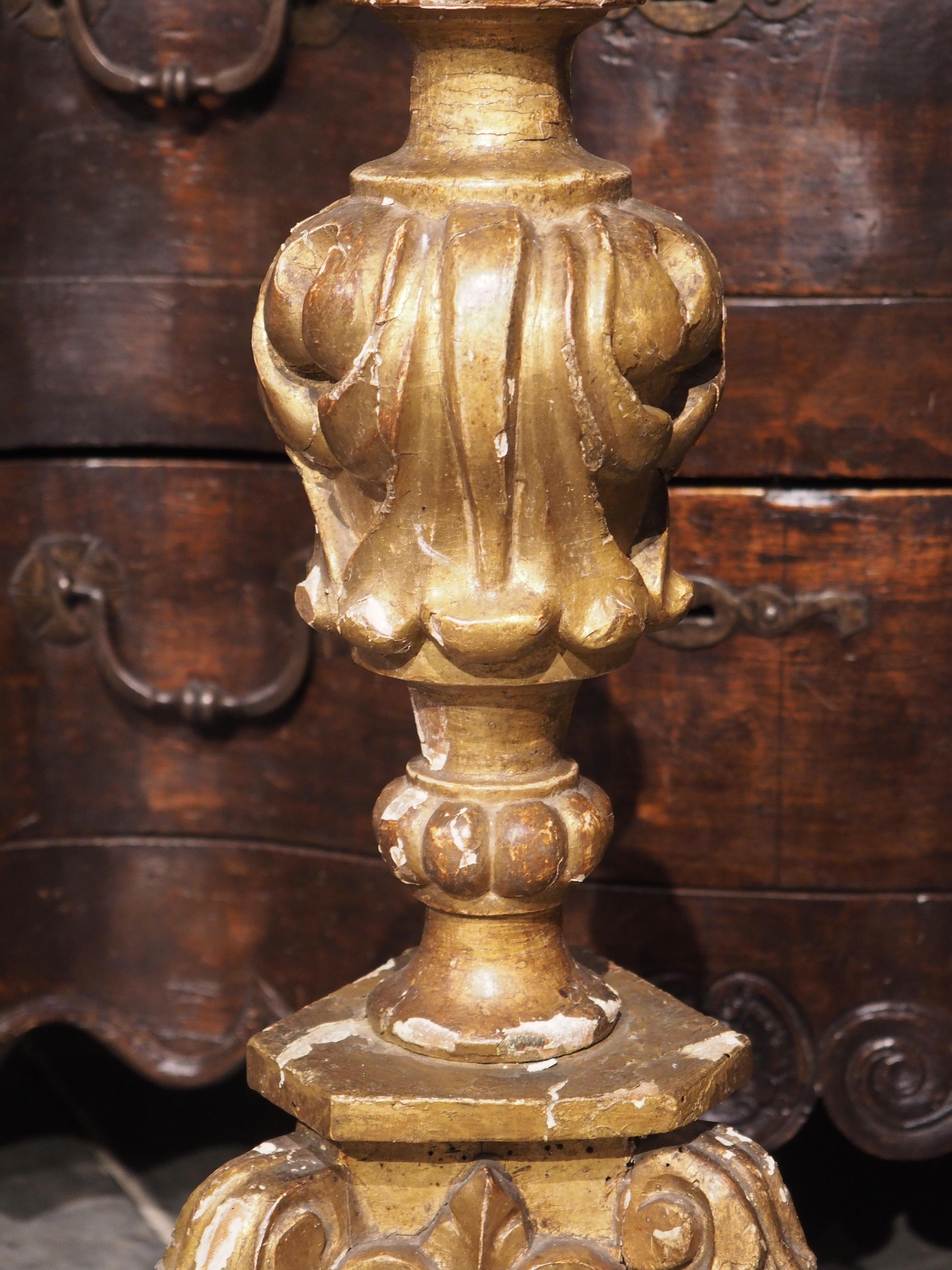 Pair of 18th Century Giltwood Altar Candlesticks from France In Good Condition In Dallas, TX