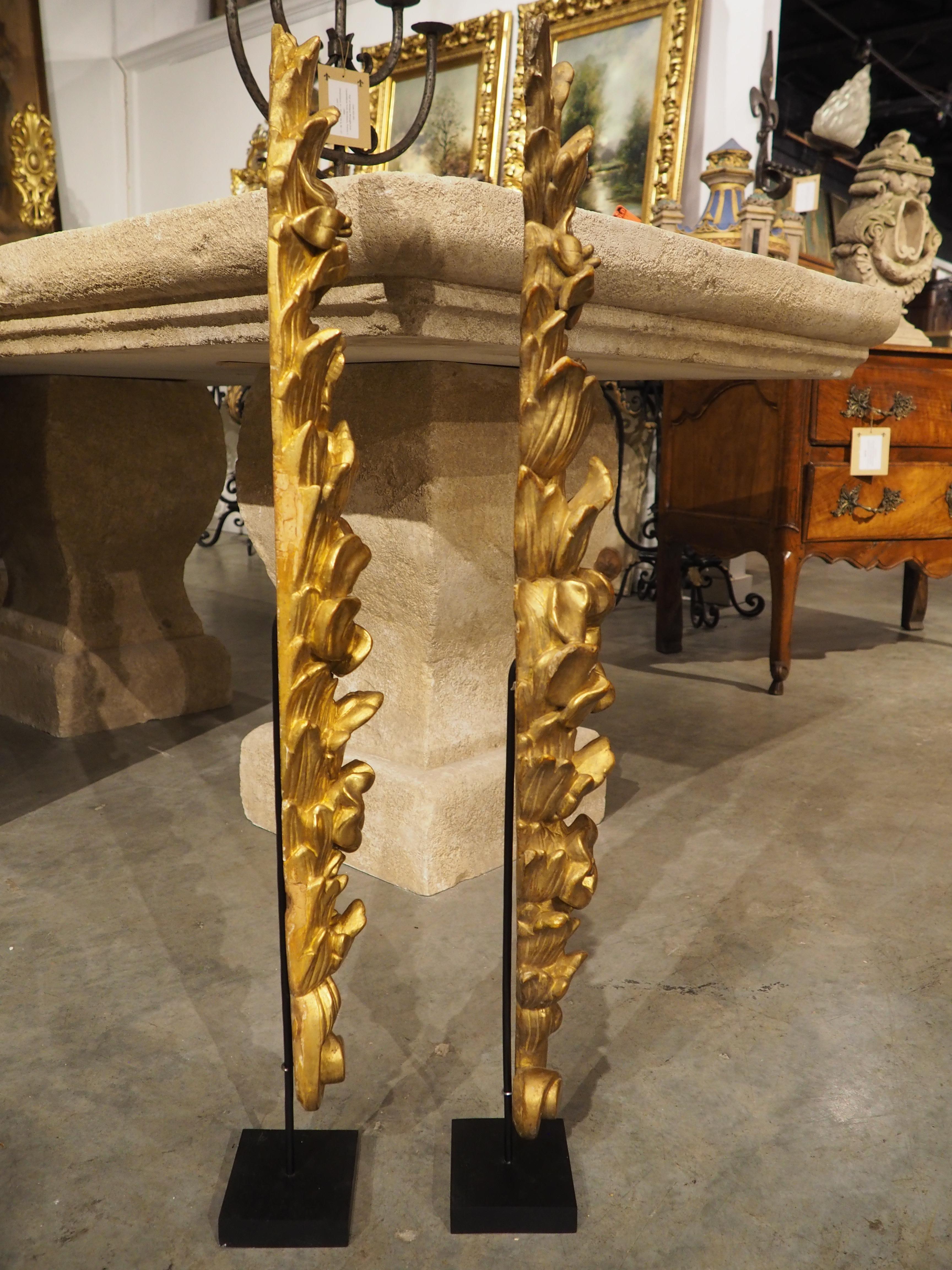 Italian Pair of 18th Century Giltwood Altar Ornaments from Italy (34 inches tall)