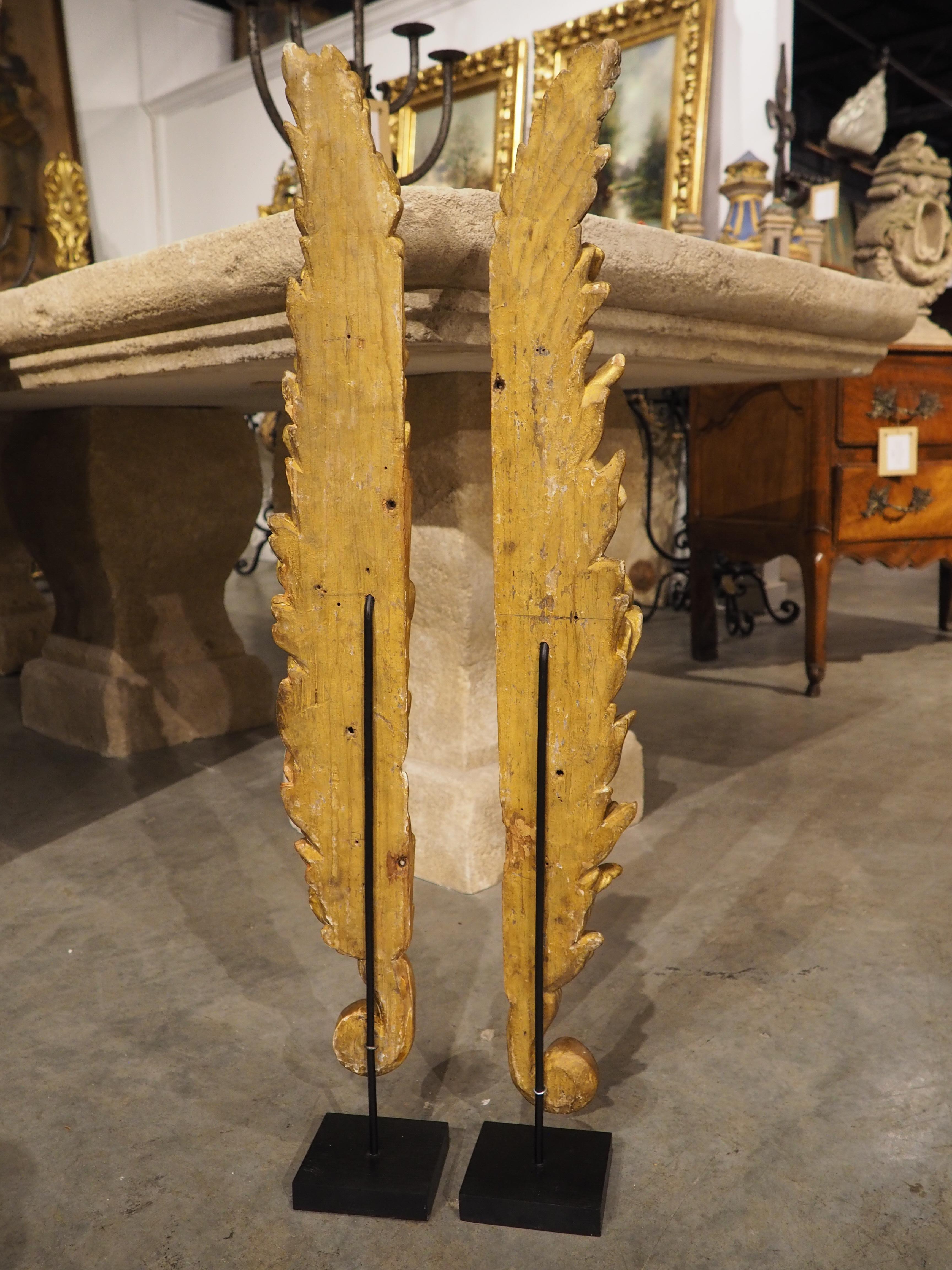 Hand-Carved Pair of 18th Century Giltwood Altar Ornaments from Italy (34 inches tall)