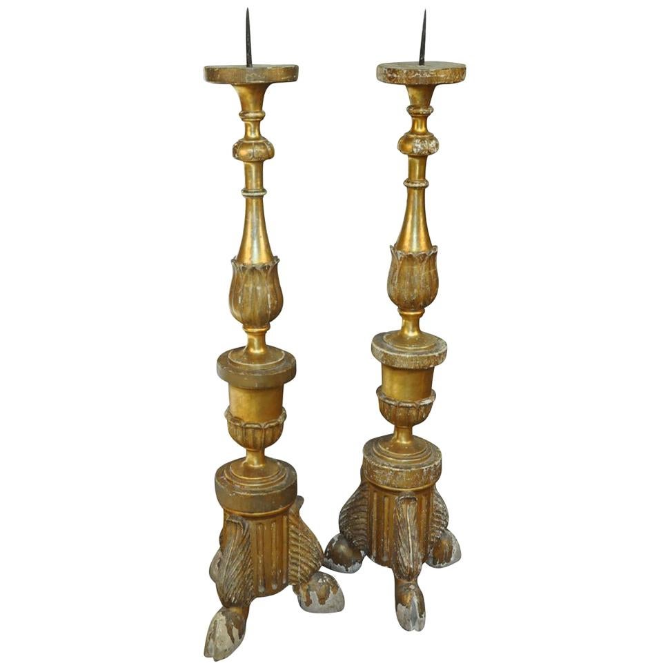 Pair of 18th Century Giltwood Pique Cierge For Sale