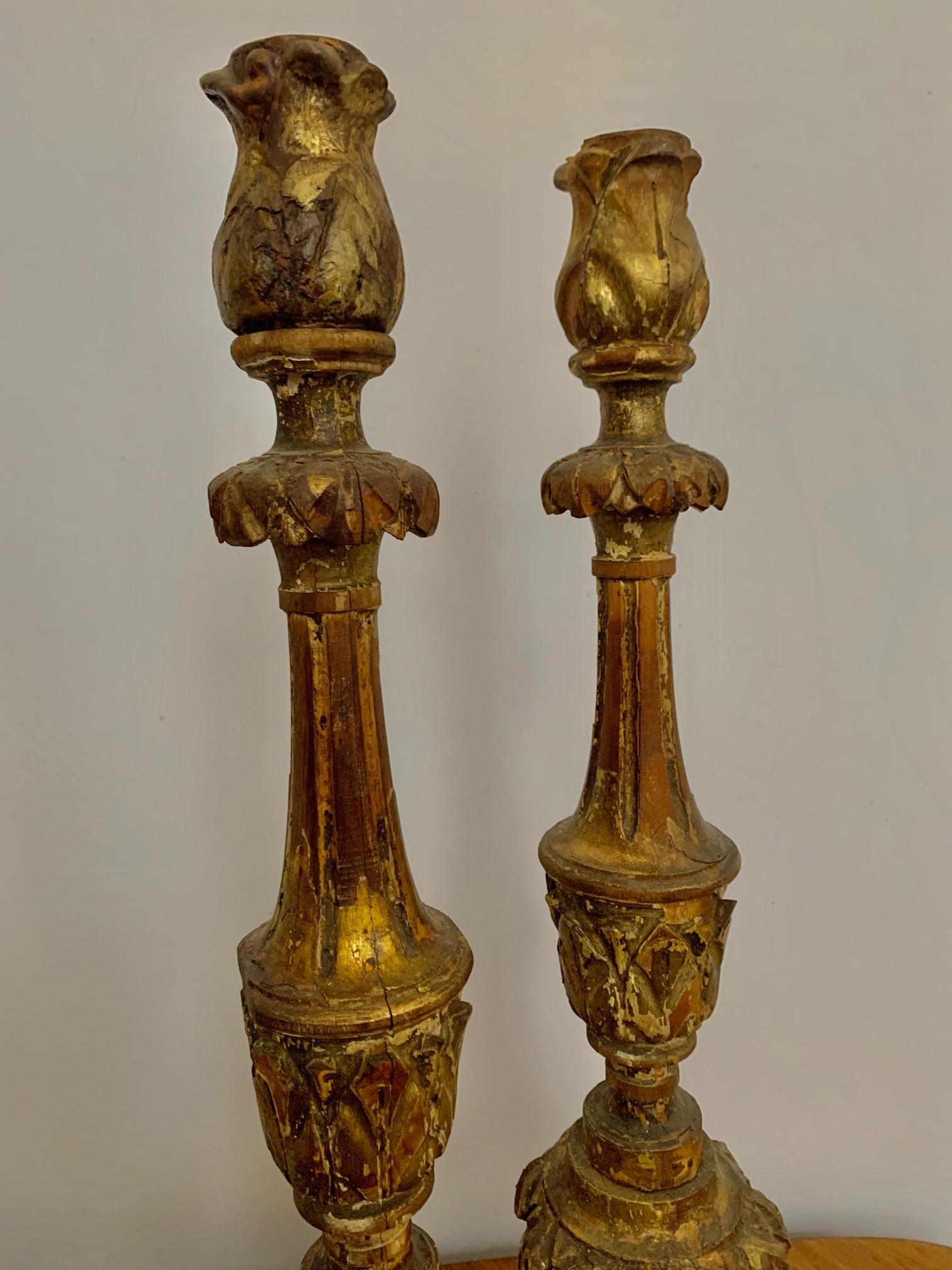 Hand-Carved Pair of 18th Century Giltwood Portuguese Torchères For Sale