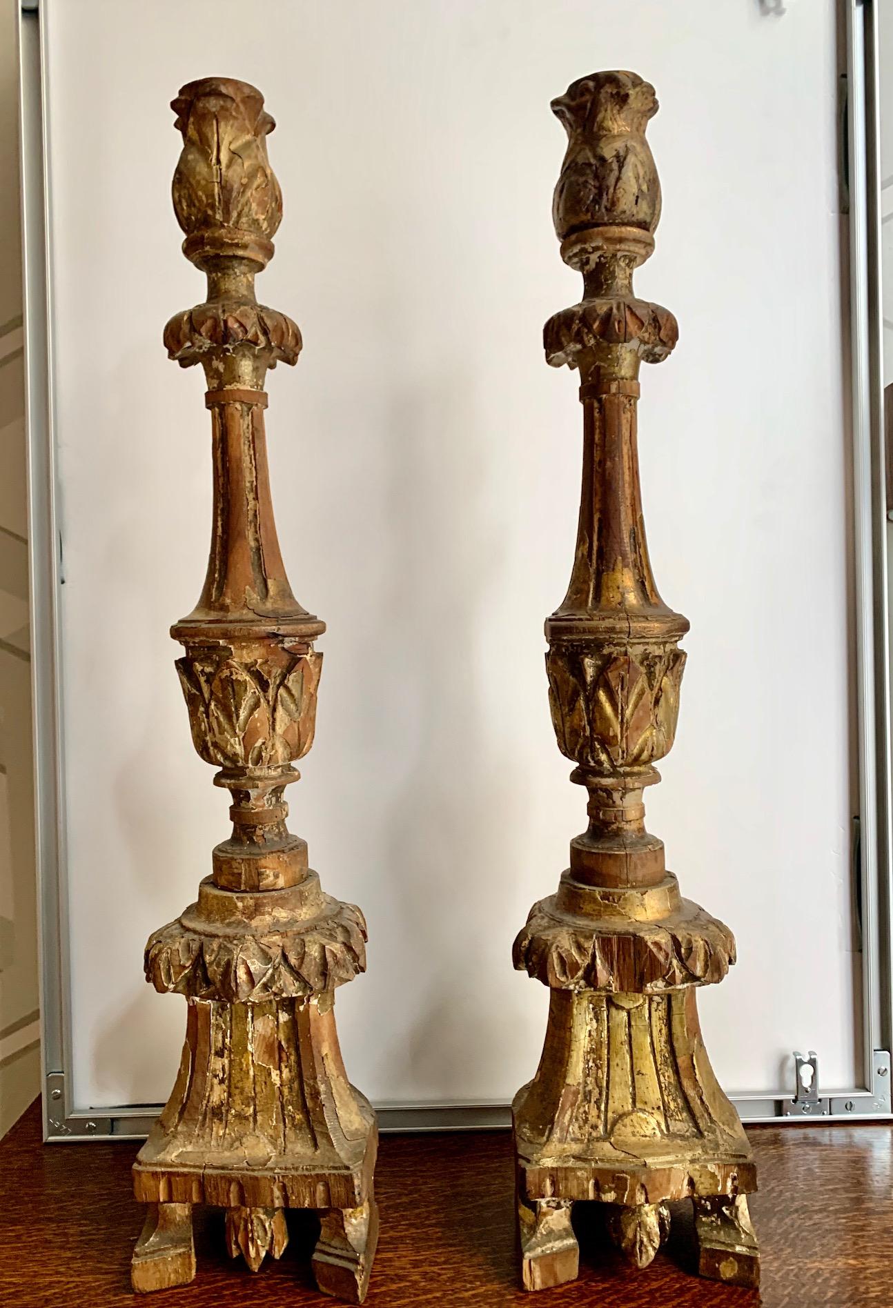 Paar portugiesische Fackeln aus Giltwood aus dem 18. (Vergoldetes Holz) im Angebot