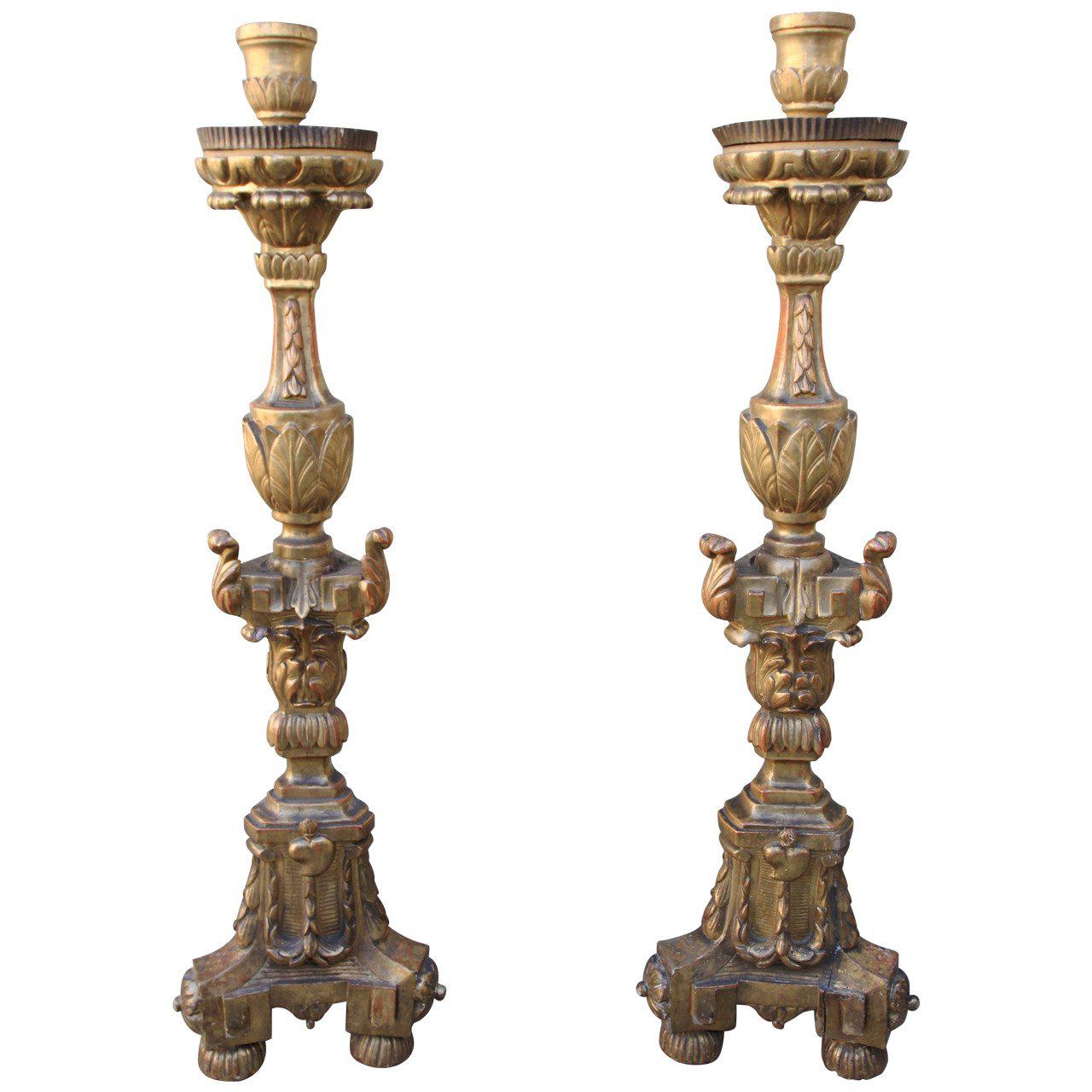 Pair of 18th Century Giltwood Torcheres
