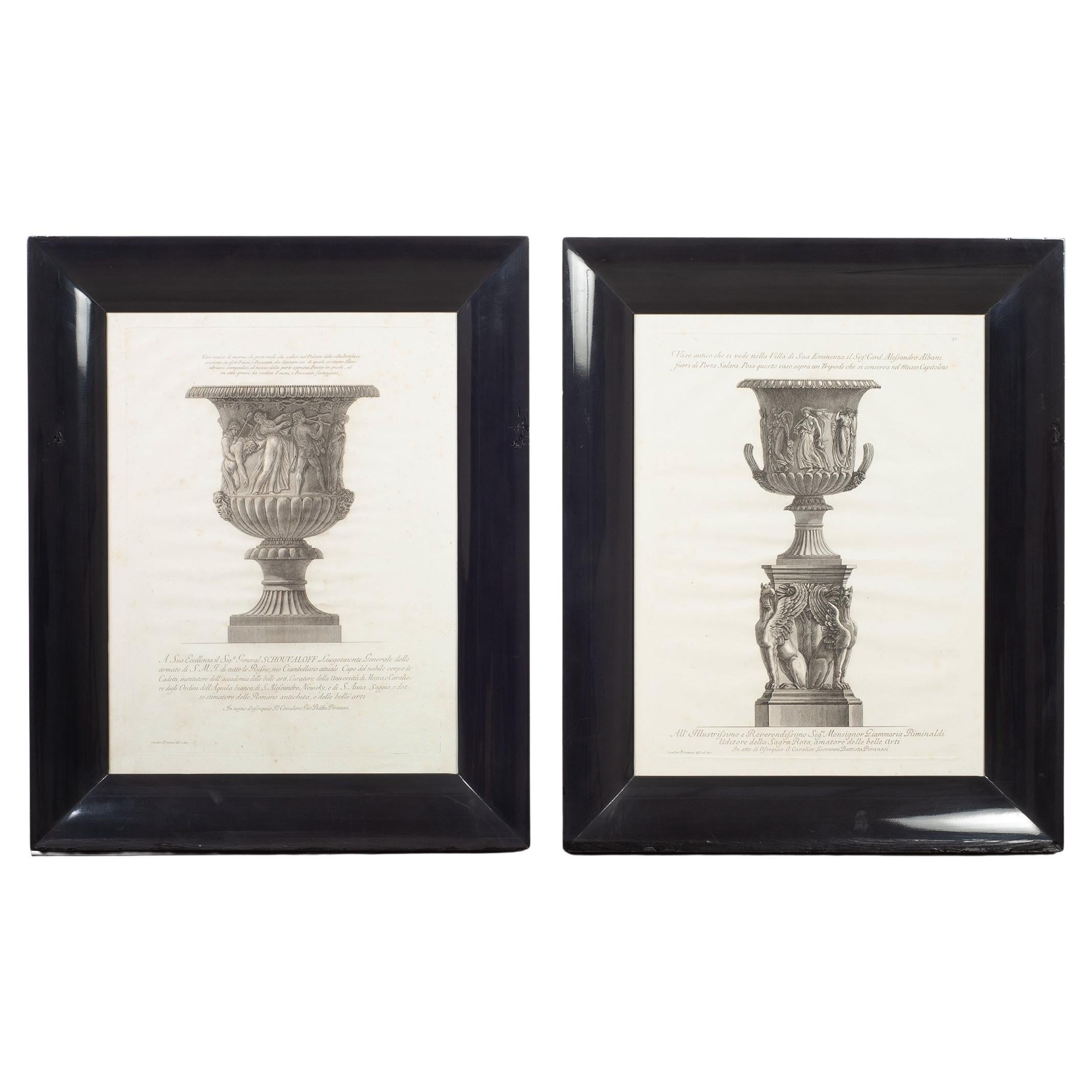 Pair of 18th Century Giovanni Battista Piranesi Framed Urn Engravings For Sale