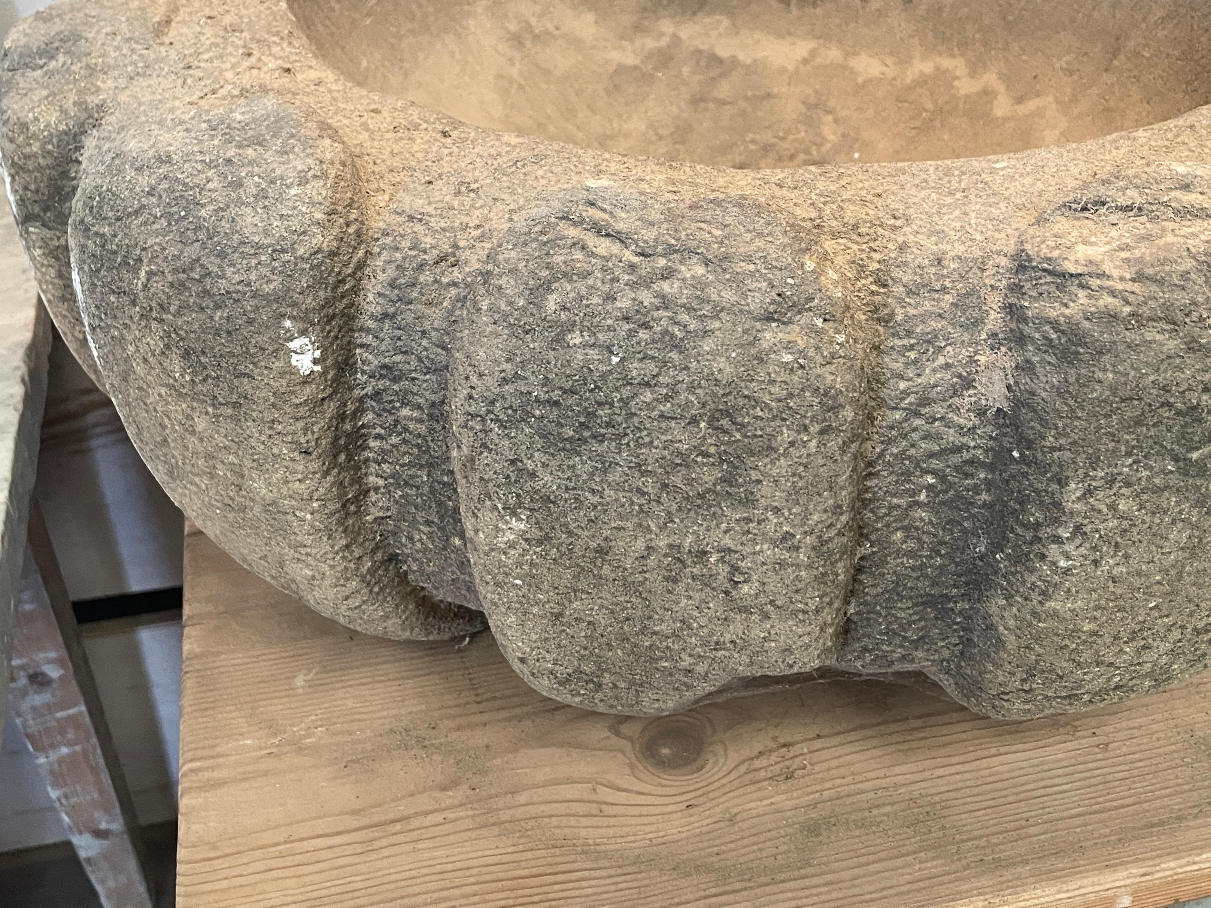 This rare pair of granite stone planters were found in a Villa in Tuscany.
They are very heavy and great on top of a substantial pedestal to hold their weight. They would also be amazing with a grouping of orchids indoors.
24” diameter x 8.5 t