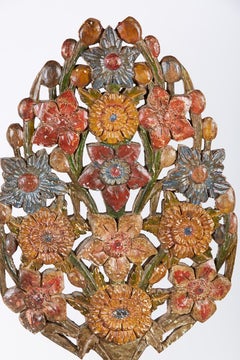 Pair of 18th Century Hand Carved Polychrome Floral Garnitures