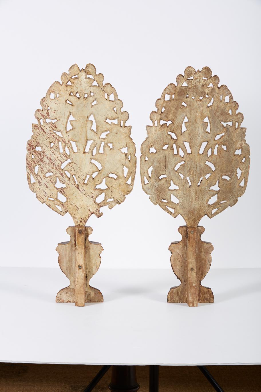 18th Century and Earlier Pair of 18th Century Hand Carved Polychrome Floral Garnitures For Sale