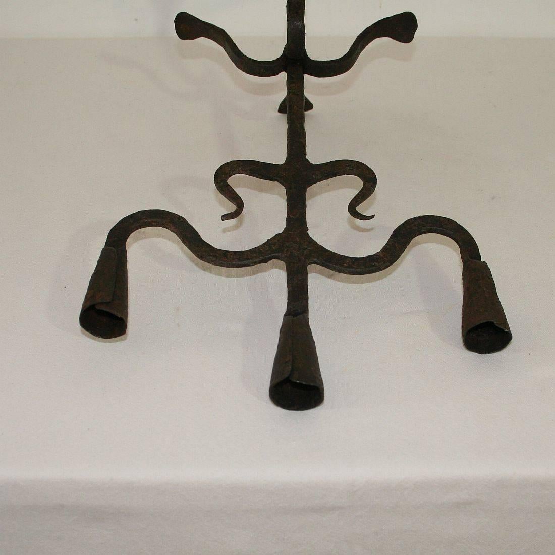 Pair of 18th Century Hand-Forged Iron Candleholders 4