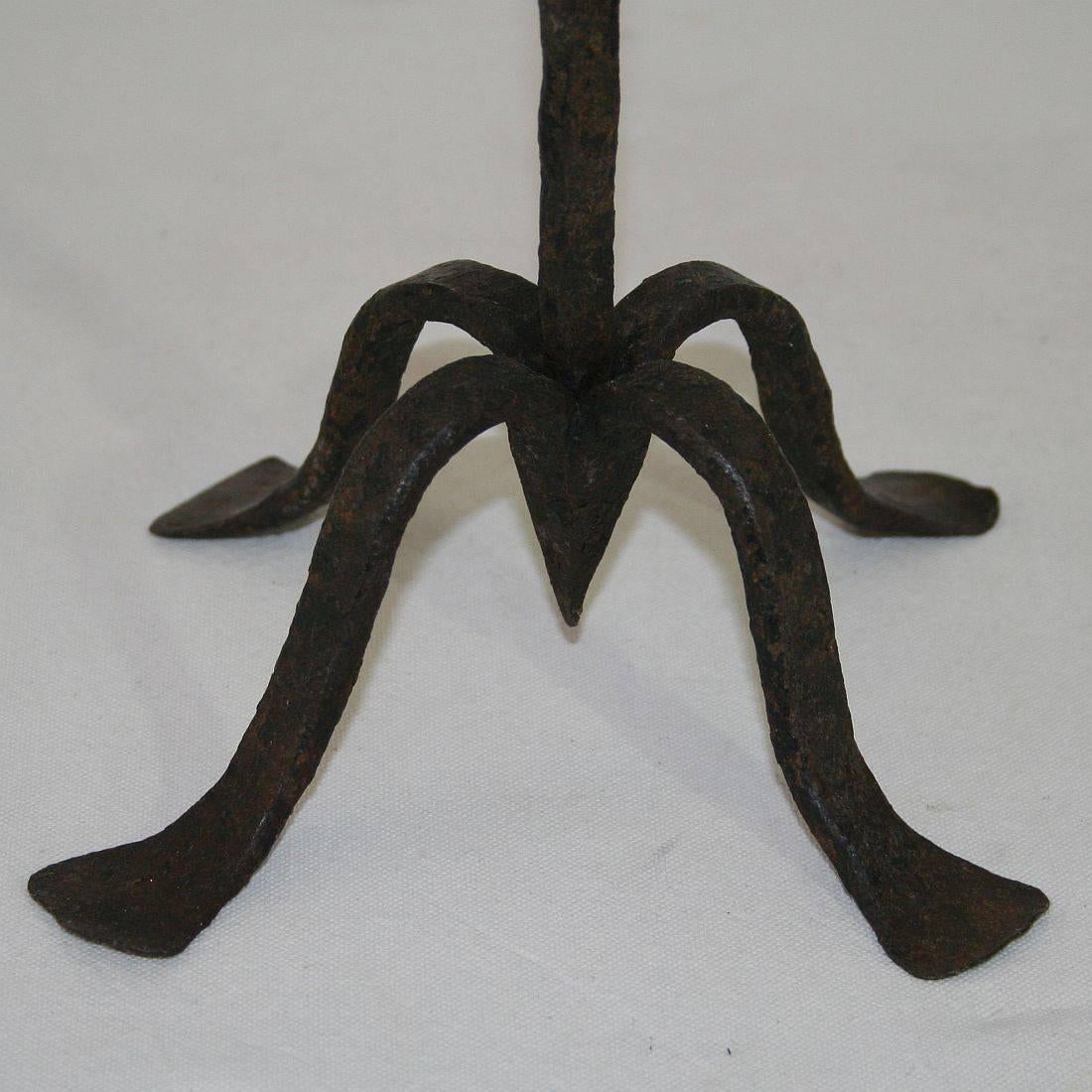 Pair of 18th Century Hand-Forged Iron Candleholders 5