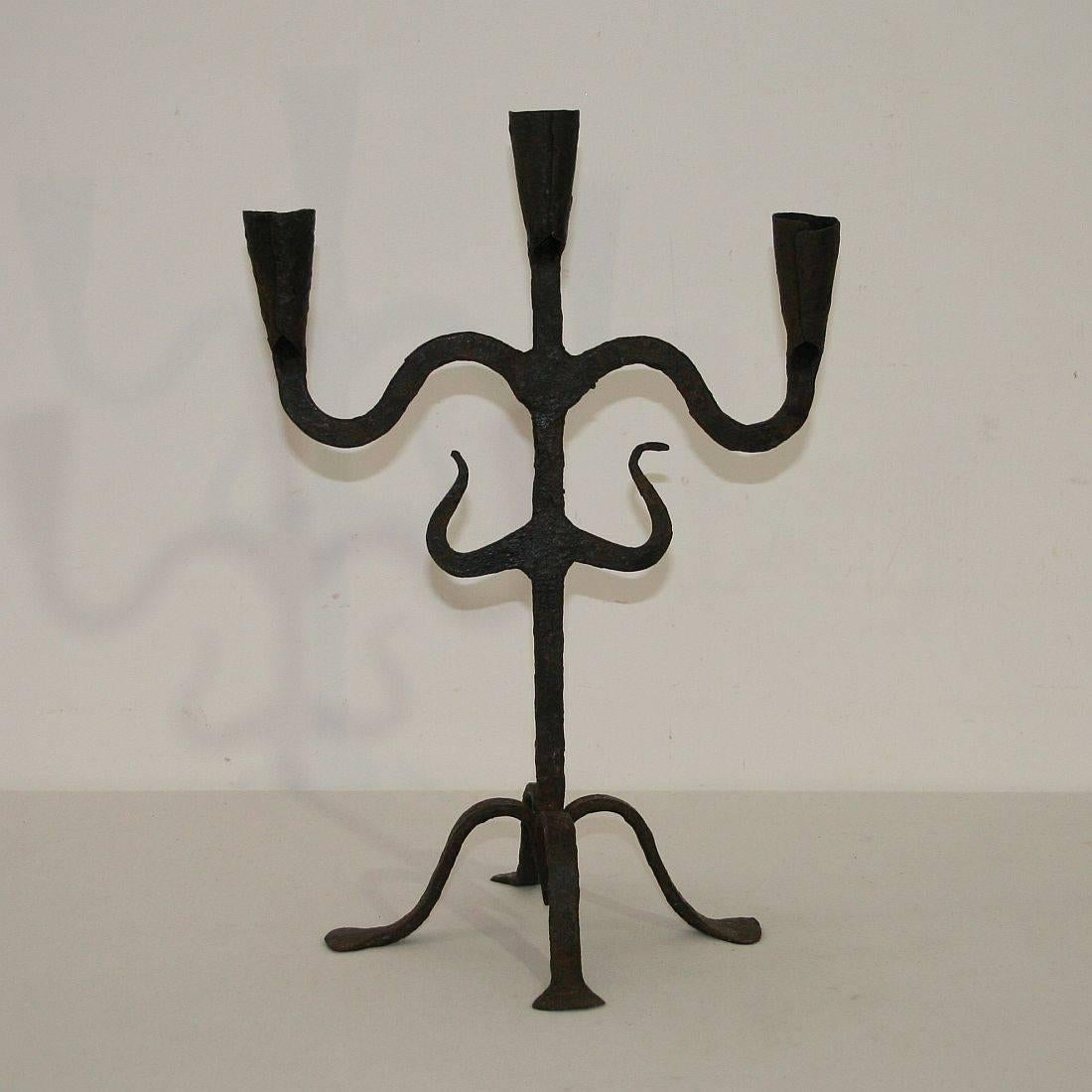 Pair of 18th Century Hand-Forged Iron Candleholders 6